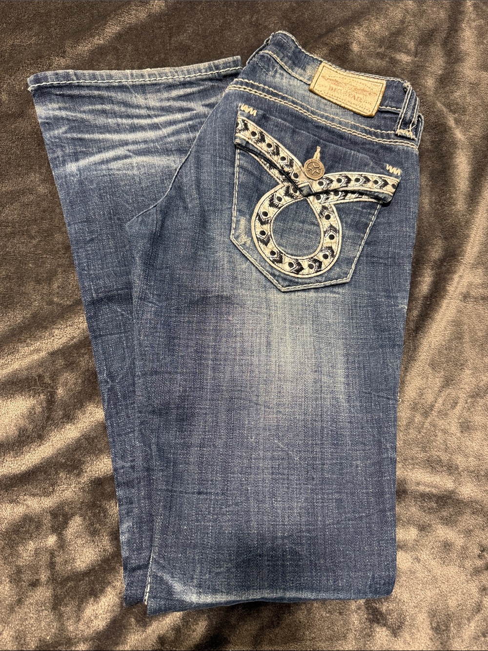 Womens Big Star Blue Boot Cut Jeans with Embellished Back Pocket